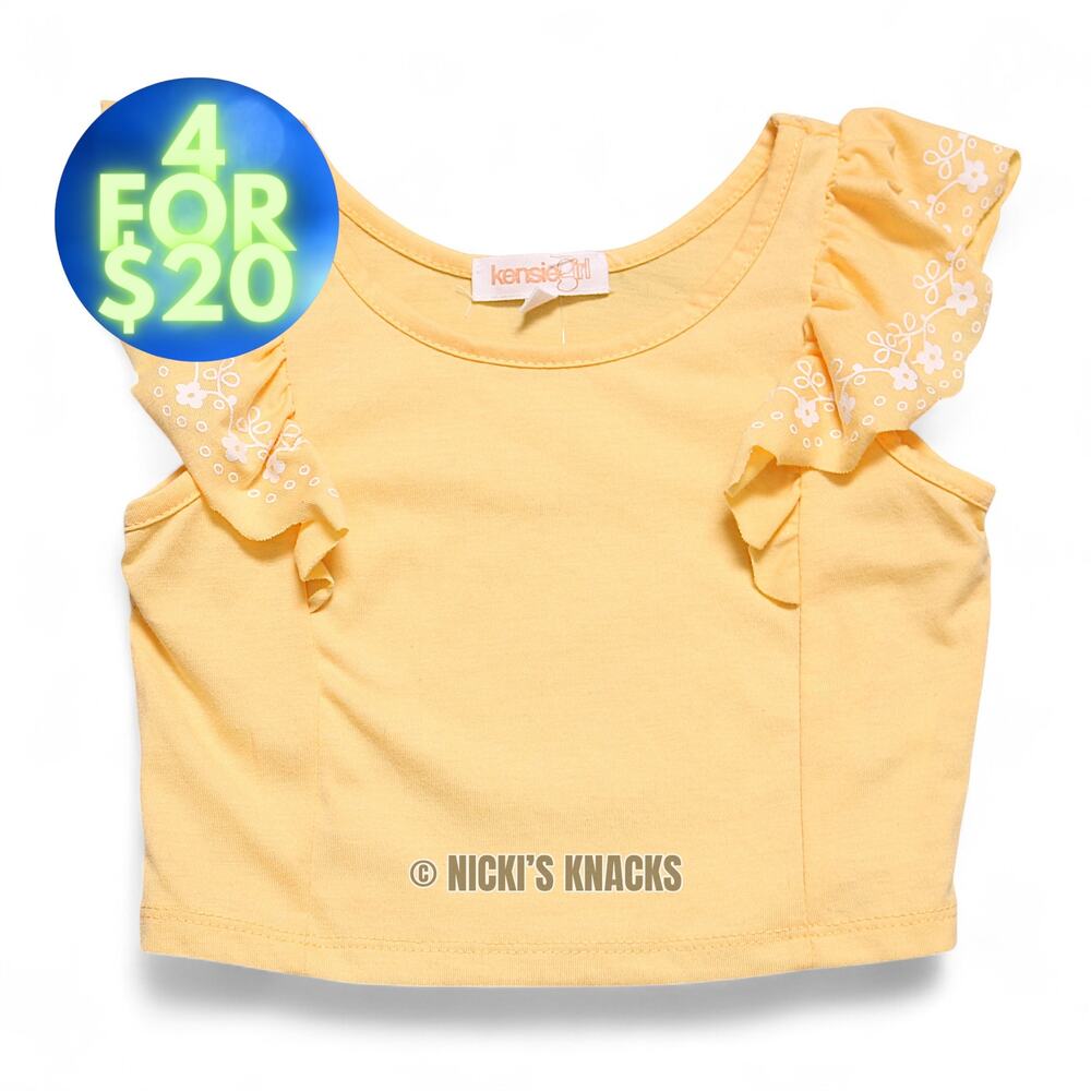 4/$20 - Kensie Girls Flutter Sleeve Yellow Embroidered Crop Top Size 7/8